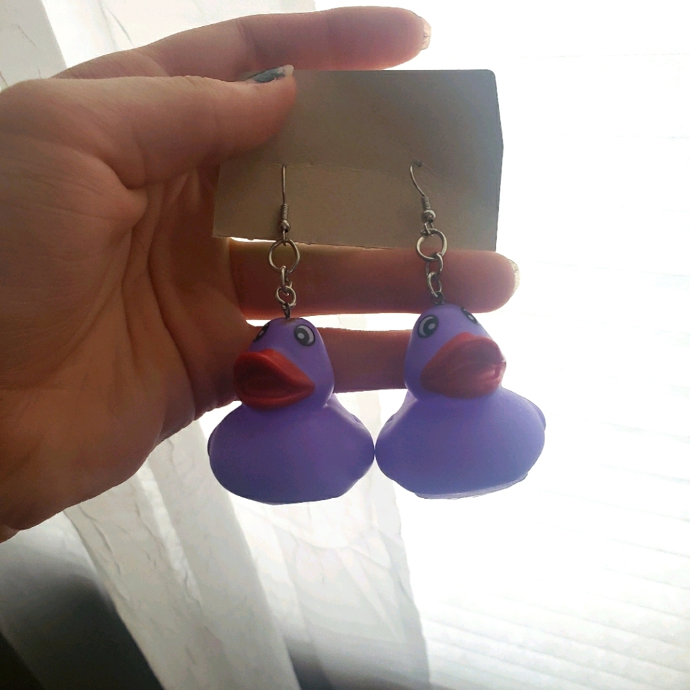 Cute Homemade Purple Duck Earrings!